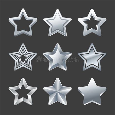 Set Of Different Silver Ranking Stars Silver Stars Collection Isolated