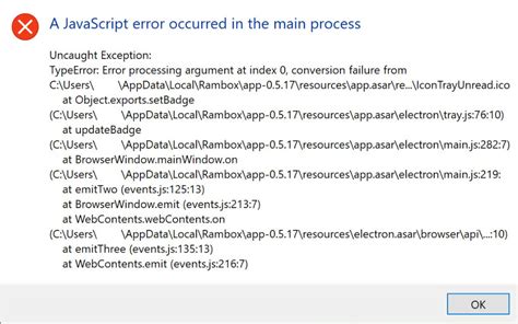 JavaScript error occurred in the main process Айтифаза