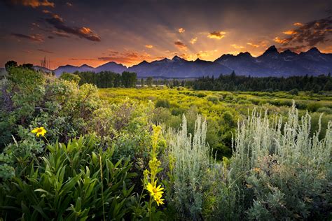 Wallpaper Wyoming Usa Sunset Beautiful Landscape