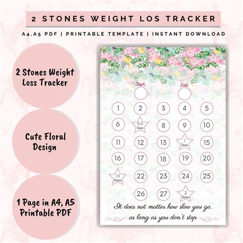 Weight Loss Tracker 2 Stones 28lbs Motivational Chart Etsy