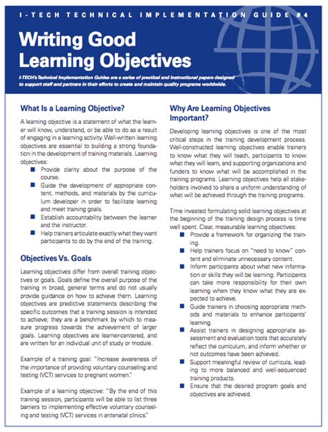 Writing Good Learning Objectives