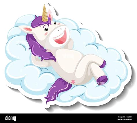 Cute Unicorn Laying On The Cloud On White Background Illustration Stock