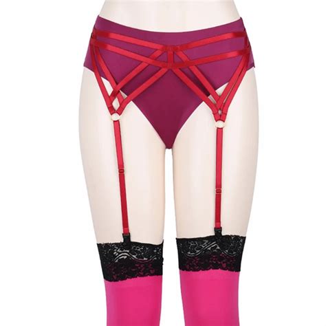 buy women fashion sexy harness garter belt wine red elastic strappy hip waist