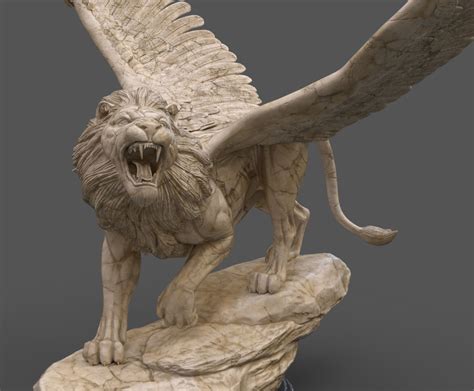 Winged Lion Sculpture Marble Statue Daniel 7 3d Asset 1