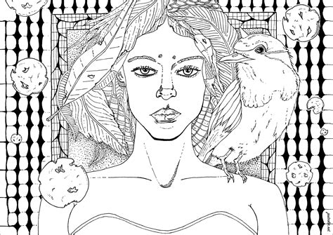 Woman With Raven On Her Shoulder Anti Stress Adult Coloring Pages