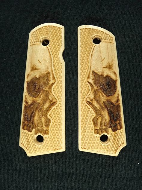 Maple Skull Checkered Grips Compatiblereplacement For Browning 1911 2