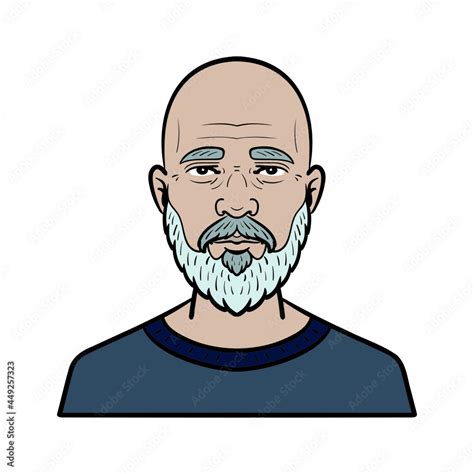 Comic Avatar Old Man With Bald Head And Beard Stock Vector Adobe Stock