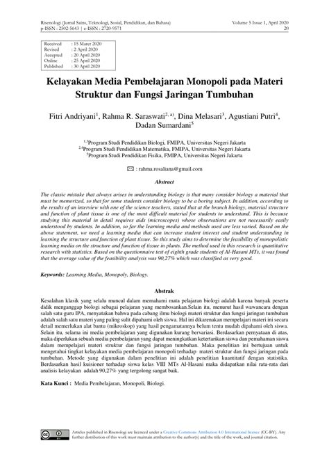 PDF Kelayakan Media Pembelajaran Monopoli Pada Materi Struktur Dan