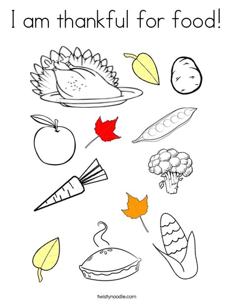 I am thankful coloring page {coloring sheets printable}. I am thankful for food Coloring Page - Twisty Noodle