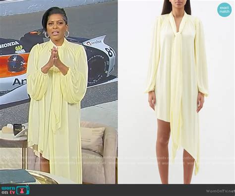 Wornontv Tamrons Yellow Asymmetric Tie Neck Dress On Tamron Hall Show