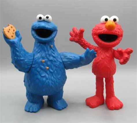 Rare Large 7and Cookie Monster And Elmo Pvc Poseable Figures Sesame Street