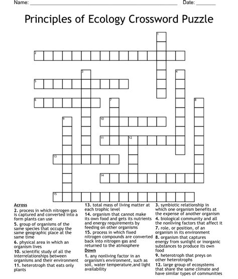 Principles Of Ecology Crossword Puzzle Wordmint