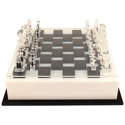 Large Mid Century Modern Lucite Chess Set With Elaborate Chess Pieces