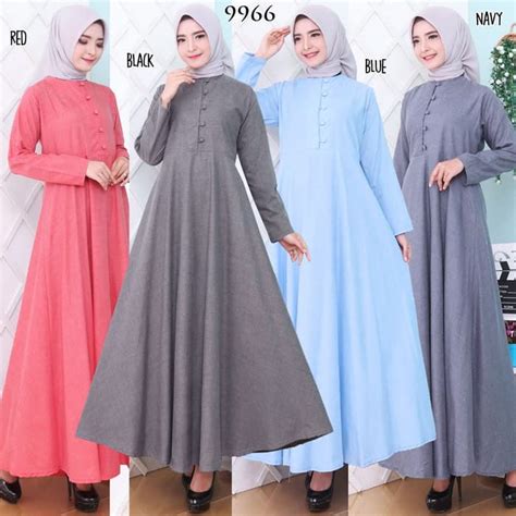 Model Baju Gamis Kekinian Simple 15 Model Baju Muslim Kekinian Gamis