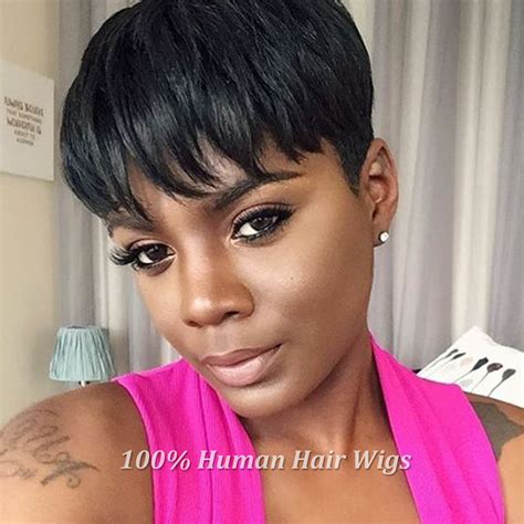 Us Real Human Hair Short Straight Wig For Black Women Pixie Cut Wig No