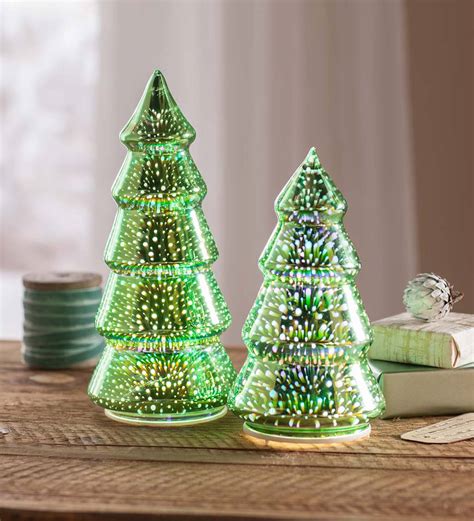 Glass Christmas Trees With 3d Light Effect Set Of 2 Plow And Hearth