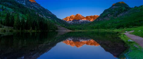 Maroon Bells Wallpaper 4k Colorado United States Alpenglow Sunrise