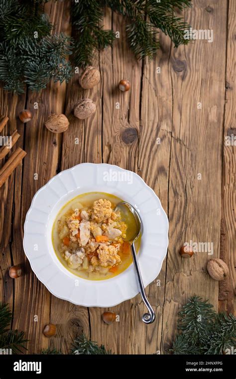 Traditional Christmas Food In Czech Republic Fish Soup Stock Photo