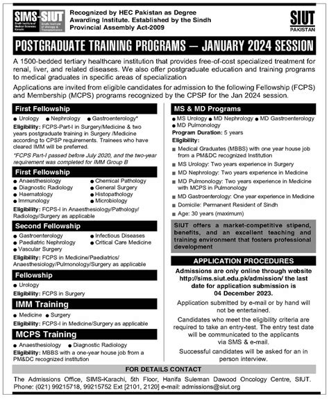 Sindh Institute of Medial Sciences Karachi MS & MD & PG Training