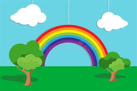 Rainbow With Clouds Cartoon Background Stock Vector Illustration Of