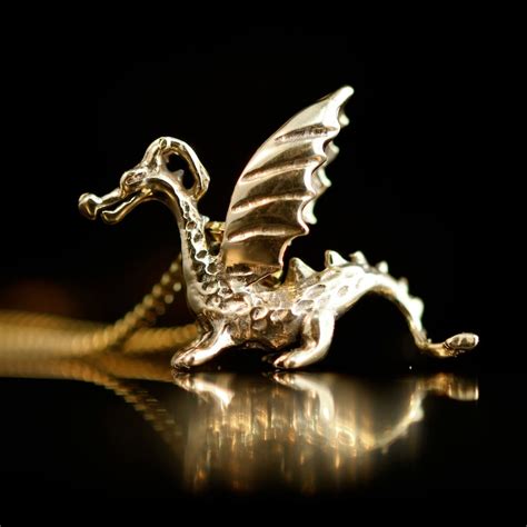 Gold Dragon Necklace 14k Gold Baby Dragon Charm Dragon Pendant Etsy