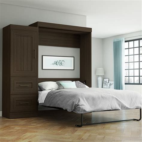 Bestar Edge Full Wall Bed With 2 Drawer Storage Unit In Dark Chocolate