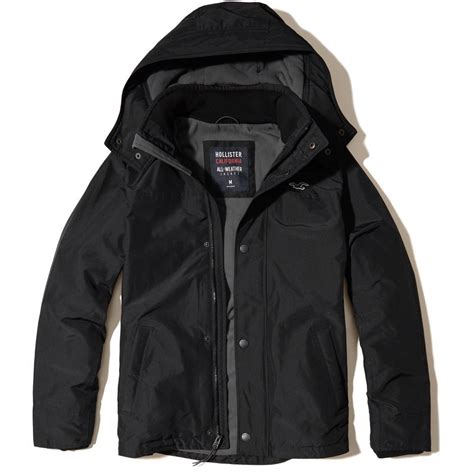 hollister by abercrombie all weather coat jacket men s black hooded fleece m