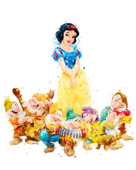 Snow White And Seven Dwarfs Print Seven Dwarfs Watercolor Etsy