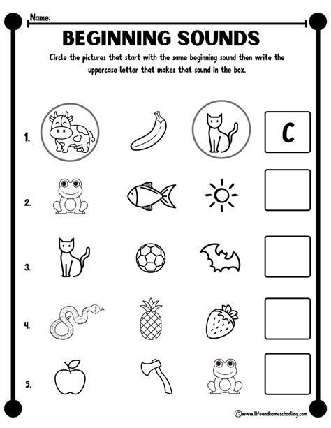 Kindergarten Beginning Sound Worksheet