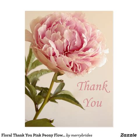 Floral Thank You Pink Peony Flower Postcard Zazzle Handmade Thank