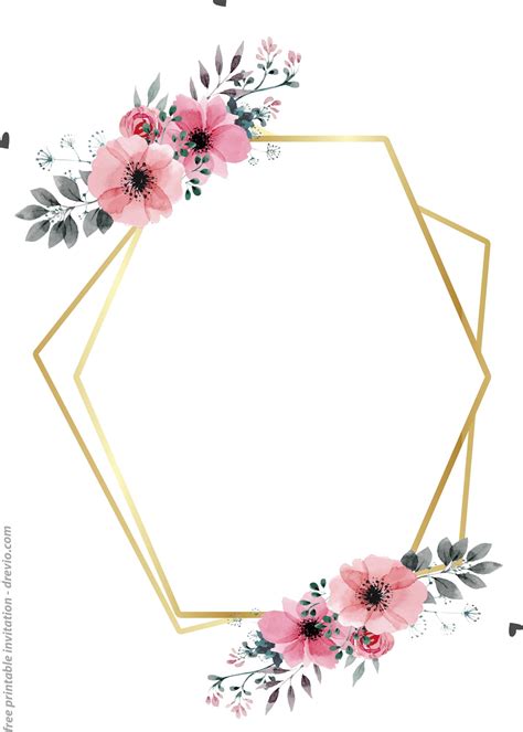 Free Printable Golden Floral Frame Invitation Templates Free