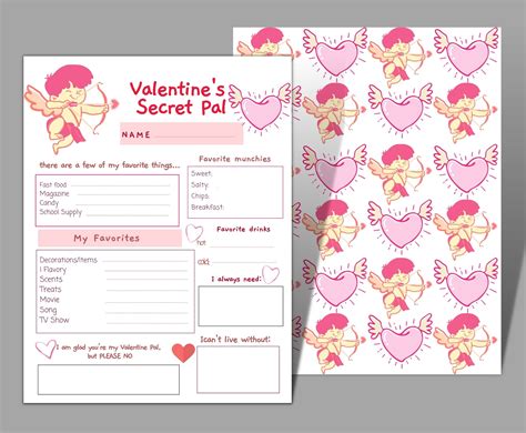 Valentines Day Secret Pal Questionnaire Printable T Exchange Wish