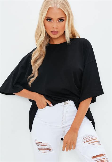 Black Drop Shoulder Oversized T Shirt Missguided Summer Tops Women