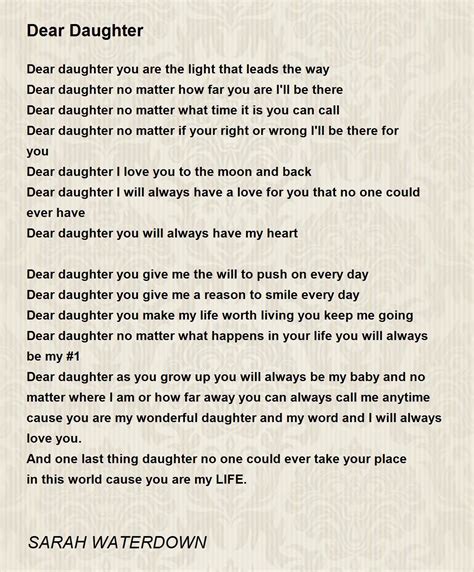 Dear Daughter Dear Daughter Poem By Sarah Waterdown