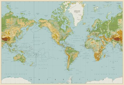 Americas Physical World Map Wall Mural West Foot Forward