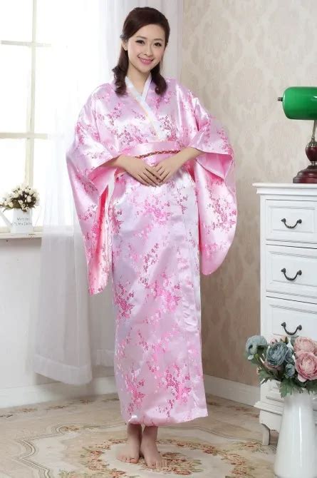 Pink Vintage Japanese Women S Silk Satin Kimono Yukata Evening Dress Flower Free Shipping One