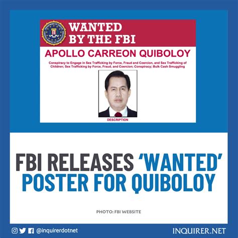 The Fbi Posted A Stark Picture Of Apollo Quiboloy With A Description That He Is Charged With