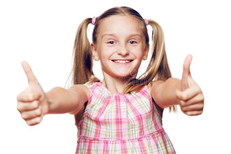 Happy Child Girl With Hands Thumbs Up Stock Photo Image Of Childhood