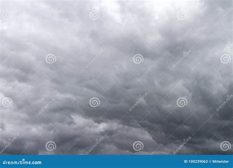 Dramatic Dark Sky With Grey Clouds Before Thunderstorm During Stock