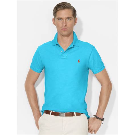 Polo Ralph Lauren Slim Fit Mesh Polo Shirt In Blue For Men Caribbean