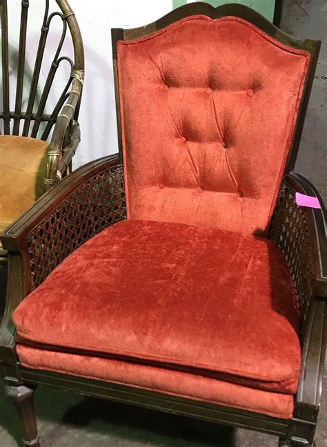 Vintage Red Velvet Arm Chair Ethan Allen Antique Price Guide Details