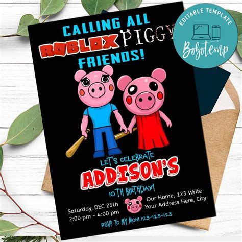 Roblox Piggy Birthday Invitation Template To Print At Home Bobotemp