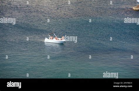 Women On Small Speedboat Yacht Sunbathe French Riviera Mediterranean Sea France Stock Video