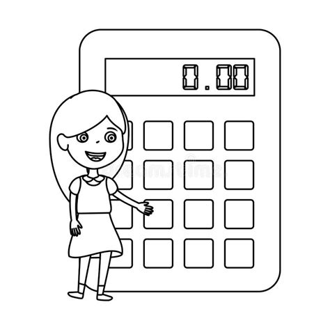 Little Student Girl With Calculator Math Stock Vector Illustration Of