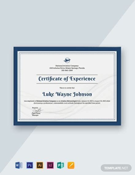 company experience certificate template word psd