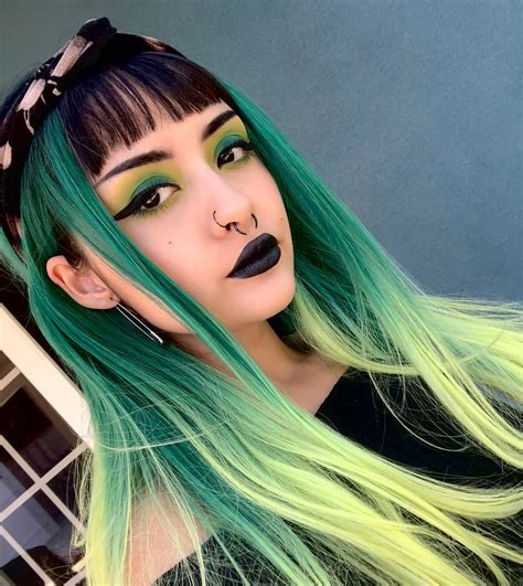 long forest green to yellow ombre straight synthetic lace front wig green hair hair inspo