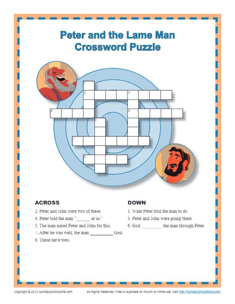 Peter And The Lame Man Bible Activity Crossword Puzzle Bible
