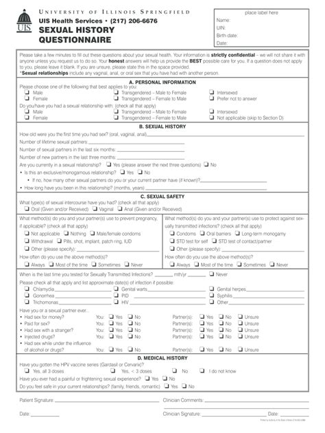Sexual History Questionnaire Fill Online Printable Fillable Blank