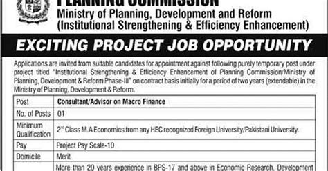 Ministry Of Planning Development And Reform Islamabad Jobs
