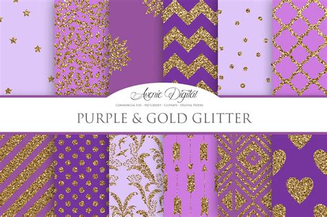 Purple And Gold Glitter Digital Paper By Aveniedigital